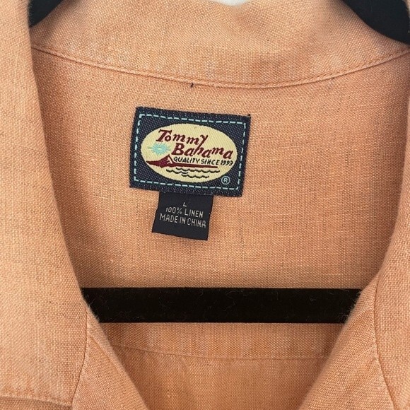 Tommy Bahama shirt men’s orange 100% linen short sleeve button up size large - Picture 5 of 7
